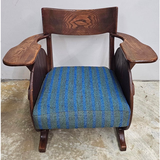 Arts and Crafts Adirondack Mission Oak & Blue Upholstered Lounge Chair, Circa 1920s For Sale In Washington DC - Image 6 of 7