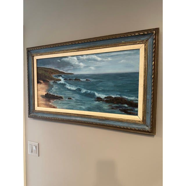 Vintage Large Mid-Century Original Oil Painting California Plein Air Seascape For Sale - Image 4 of 10