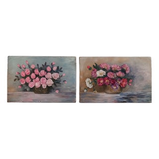 Alice Rey, Floral Still Lifes, Oils on Panels, 1950s, Set of 2 For Sale