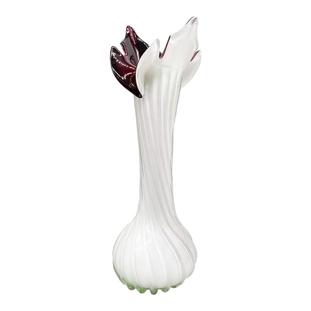 20th Century Murano Style Cased Glass White and Purple Vase For Sale