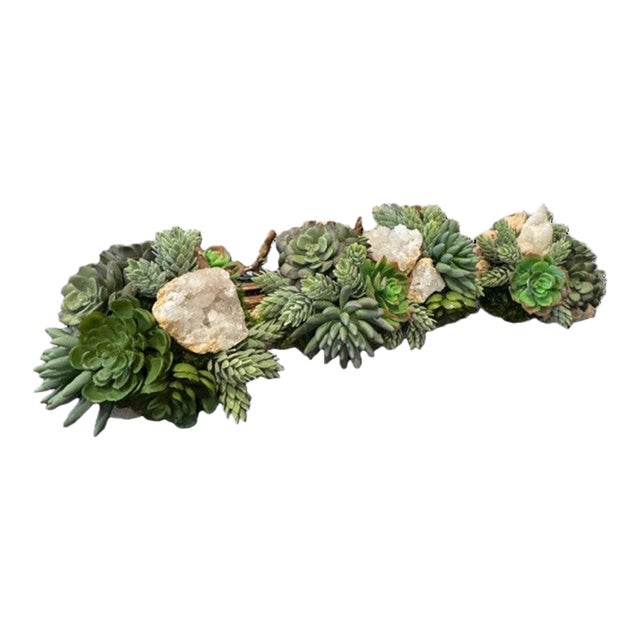 Custom One-of-a-Kind Succulent & Geode Arrangement on Grapevine Branch 24" W X 7" D X 6" H For Sale