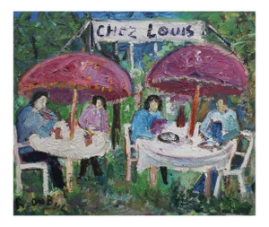 Lunch at Chez Louis, Roland Dubuc, 1970s, Oil on Canvas
