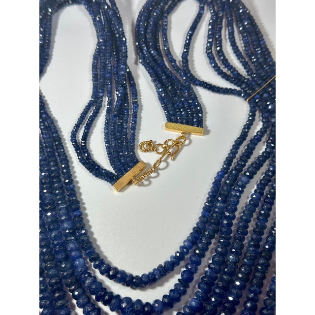 760 Carat Natural Sapphire Bead Seven Strand Necklace 14K Gold With Spacer 28" For Sale - Image 18 of 18