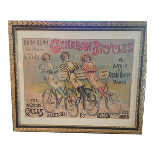 Vintage Gendron Bicycles Print 25x18 G Avenue De La Grande-Armee Paris American Cycles, Matted and Framed For Sale