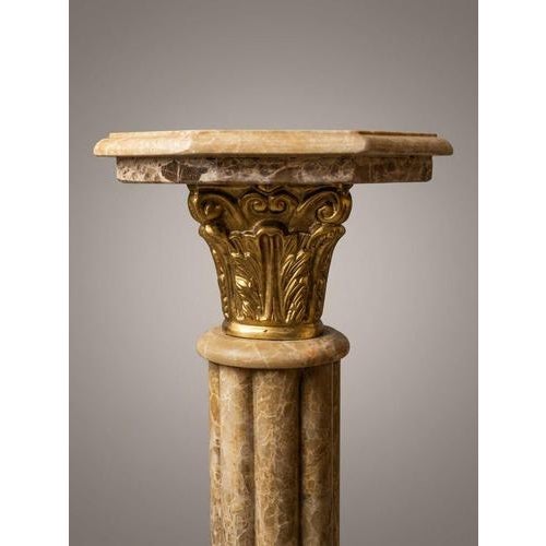 2000 - 2009 Baroque Marble and Brass Columns, Set of 2 For Sale - Image 5 of 6