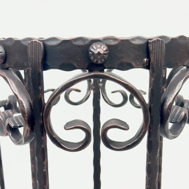 Metal Hand Forged Iron Umbrella Stand (50cm) Antique Copper Scrollwork Design For Sale - Image 7 of 9