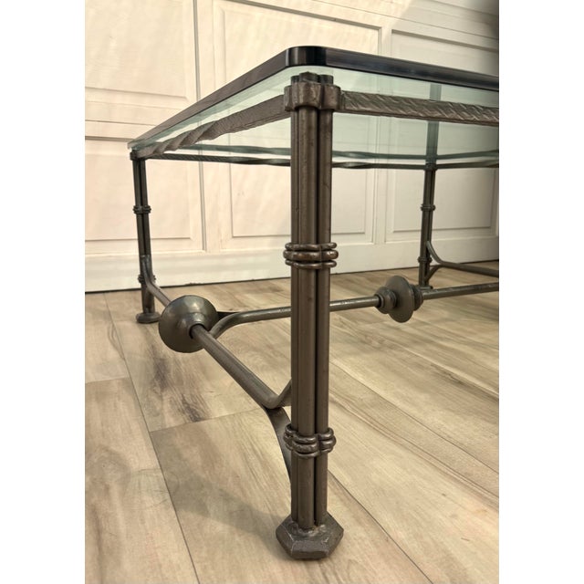 Diego Giacometti Vintage Giacometti Style Sculptural Iron & Glass Coffee Table For Sale - Image 4 of 15