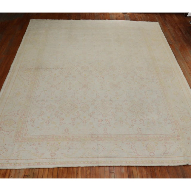 Feminine Pale Cream Antique Turkish Oushak Rug, 20th Century For Sale - Image 14 of 18