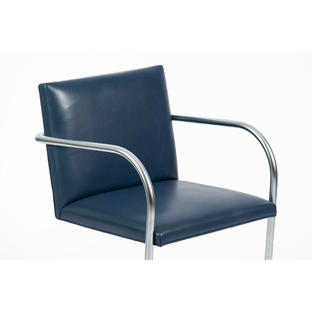 Mid Century Modern Blue Leather Brno Arm Chairs by Mies Van Der Rohe for Knoll, Set of 4 For Sale - Image 11 of 16
