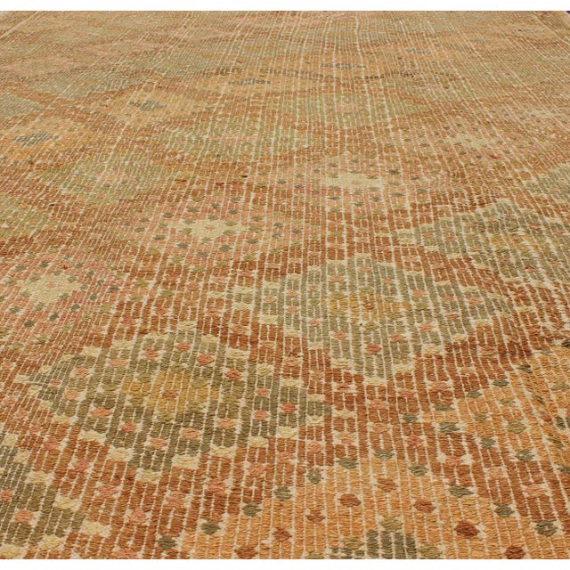 Textile Embroidered Flatweave Kilim Rug From Turkey in Repeating Diamond Design For Sale - Image 7 of 13