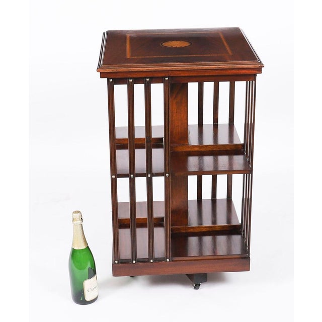 Vintage Inlaid Mahogany Revolving Bookcase, 1980s For Sale - Image 9 of 11