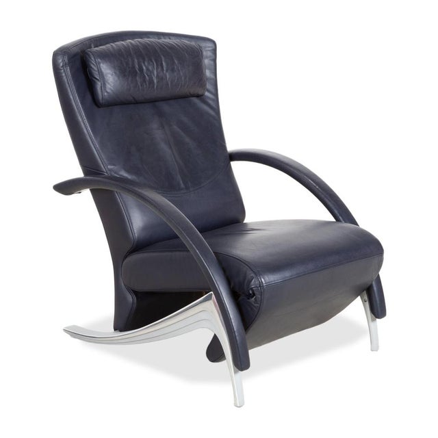 1600 2-Seater Sofa, Lounge Chair and Coffee Table in Glass and Dark Blue Leather from Rolf Benz, Set of 3 For Sale - Image 10 of 18