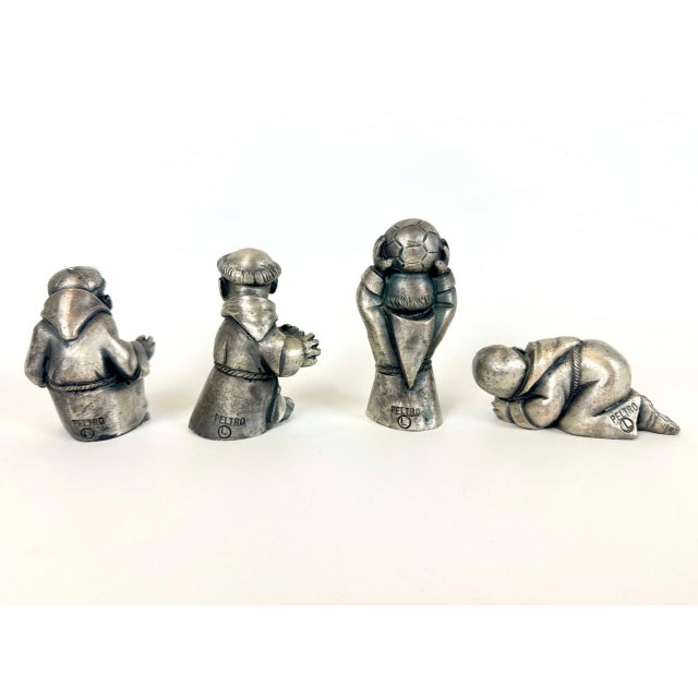 Vintage Italian Pewter Monk Football Team from Peltro, 1970s, Set of 4 For Sale - Image 3 of 8