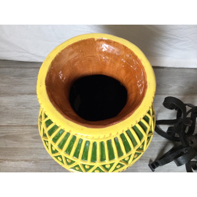 Yellow Large Yellow Tin Glazed Earthen Ware Pot on Stand For Sale - Image 8 of 11