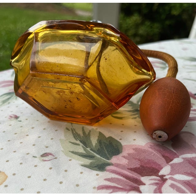1930s Art Deco Czech Bohemian Cut Amber Glass Dresser/ Vanity Set - 3 Piece Set For Sale - Image 10 of 10