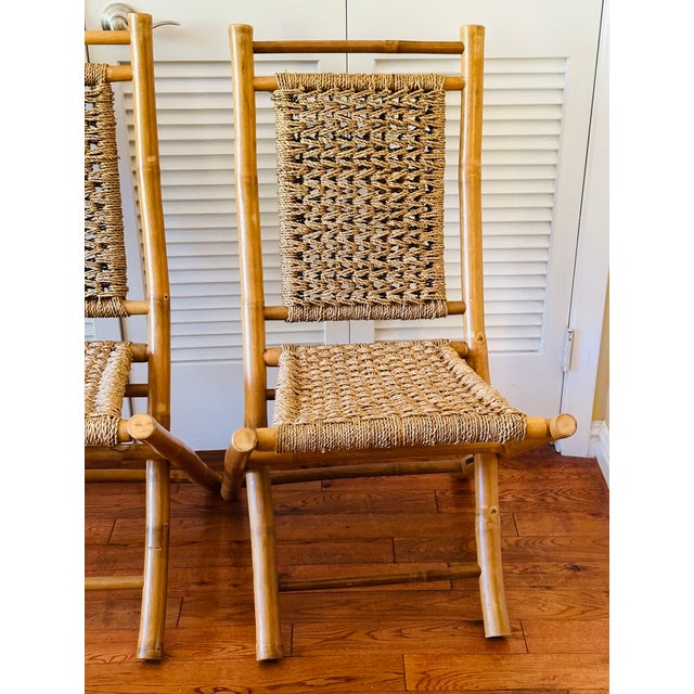 1960s MidCentury Italian Wood and Cord Woven Rope Folding Chairs a