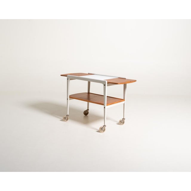 White Thea Trolley with Teak Inserts by Yngve Ekström for Swedese, 1950s For Sale - Image 9 of 9