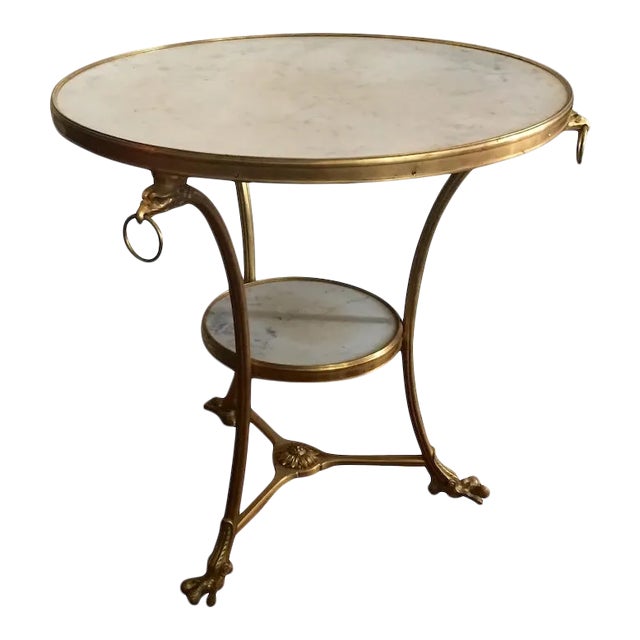Antique French Gilt Bronze and White Marble Round Gueridon Table For Sale