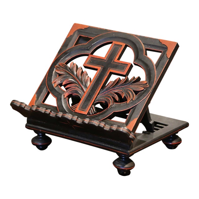 Early 20th Century French Carved Mahogany Folding Bible Book Stand For Sale
