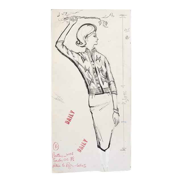 Mid-Century Fashion Illustration Sketch, 1960 — Original Magazine Advertising Art For Sale