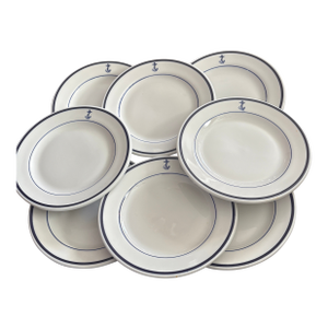 Shenango China Navy Salad/Dessert Plates 7 1/8"w Set of 8 Marked a-30 for January 1930