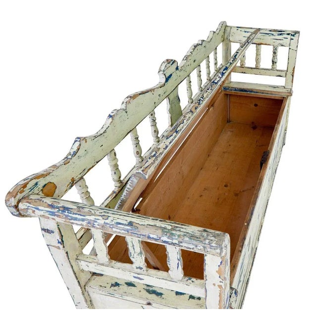 Wood Large Swedish Painted Pine Bench, 1890s For Sale - Image 7 of 12