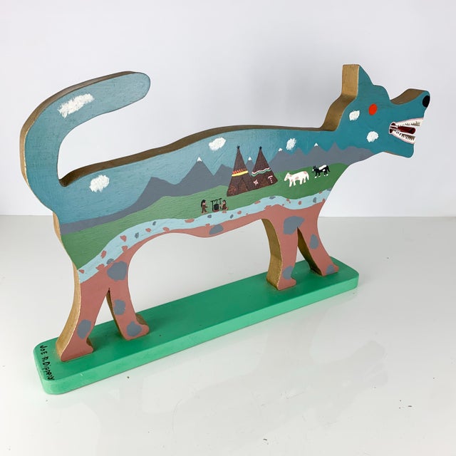 Vintage Folk Art Carved Painted Wood Wolf Outter Space Native American Outsider For Sale - Image 10 of 11