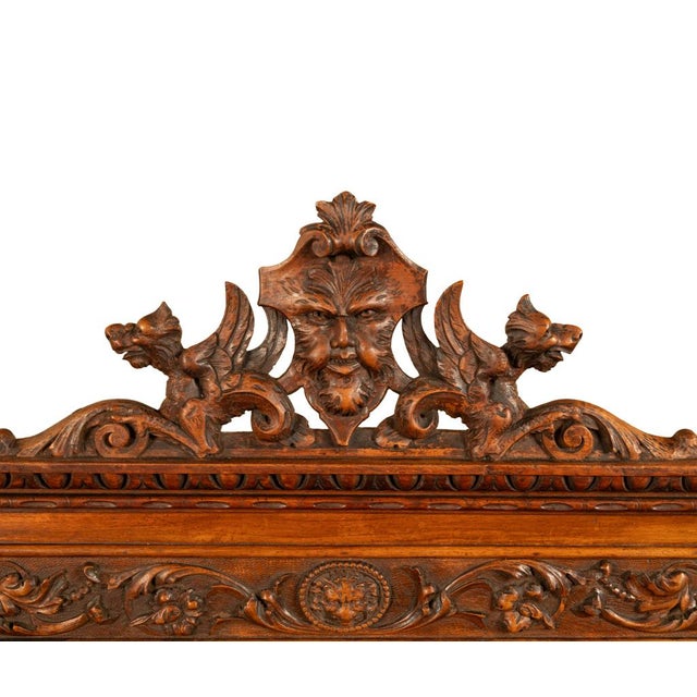 Antique Renaissance Revival Carved Walnut Green Man Savonarola Chair Circa 1890 For Sale - Image 12 of 17