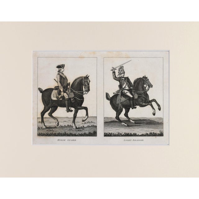 19th Century engraving of a mounted Dragoon and Horse Guard. Copper Plate engraving published 1801, London for "Military...