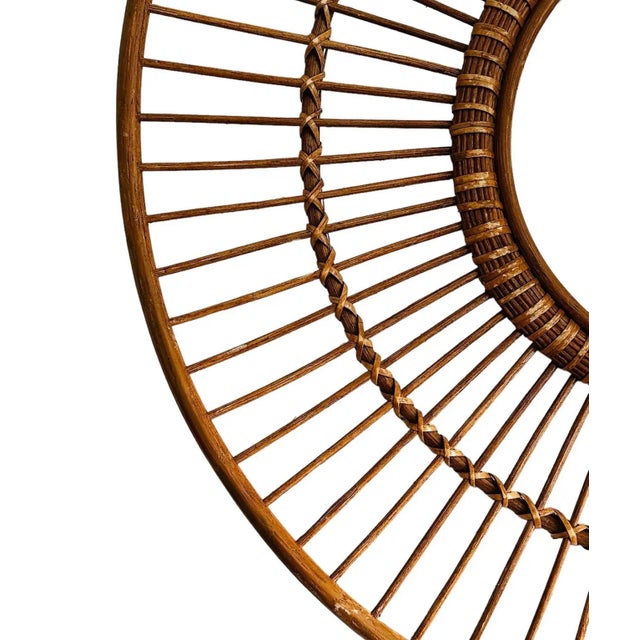 Mid-Century Modern 1970's Rattan Sunburst Mirror For Sale - Image 3 of 5