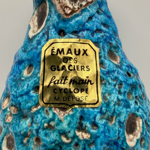 Brutalist Fat Lava Blue Turquoise Ceramic Vase by Charles Cart, Vallauris, France, 1960s For Sale - Image 9 of 15