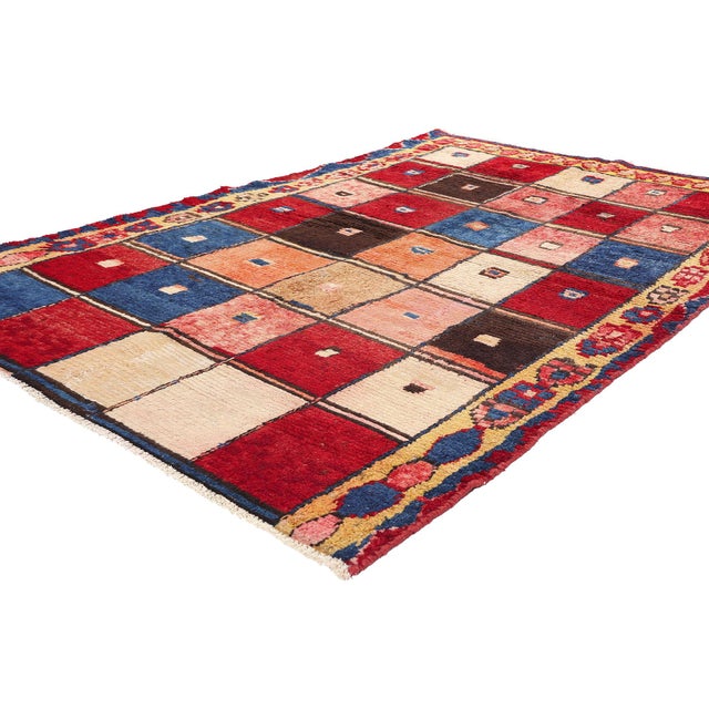 78879 Vintage Persian Lori Checkerboard Rug, 05'01 x 07'01. This charming hand-knotted wool vintage Persian Lori rug...