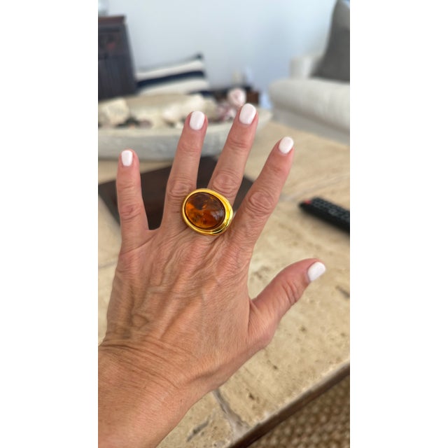 Vintage Turgo 18k Gold Large Cabochon Citrine Statement Ring, Size 7 For Sale - Image 10 of 10