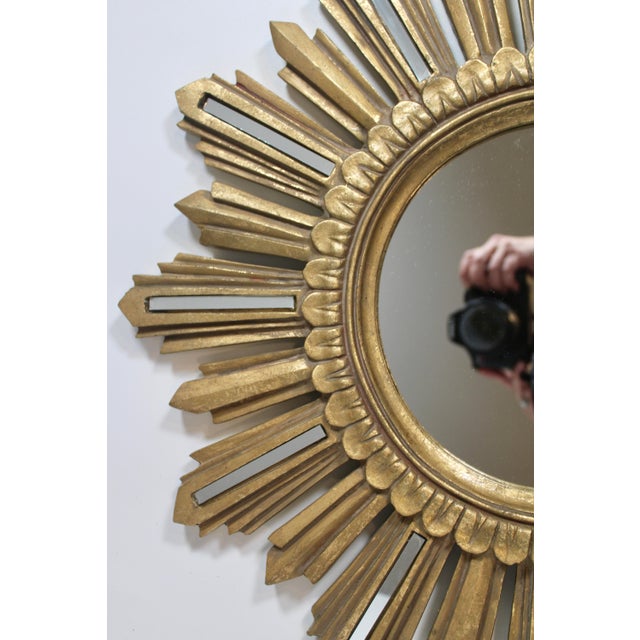 Large French Hollywood Regency Vintage Sunburst Mirror For Sale - Image 4 of 10