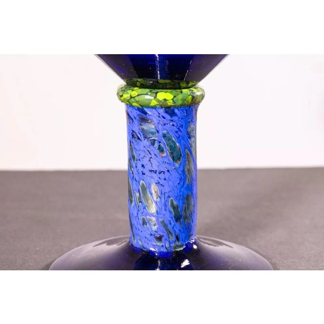 Erwin Eisch Postmodern Hand-Blown Studio Blue Glass Vessel with Pedestal Base For Sale - Image 4 of 5