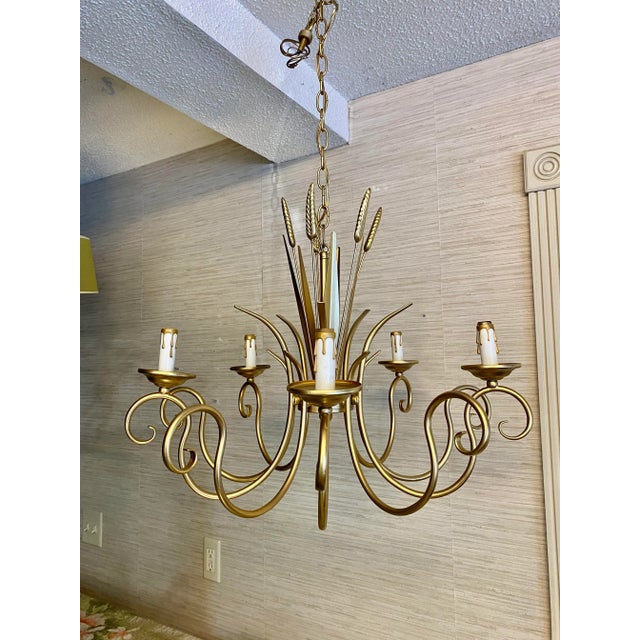Hollywood Regency Gold Wheat Sheaf Chandelier For Sale - Image 9 of 9