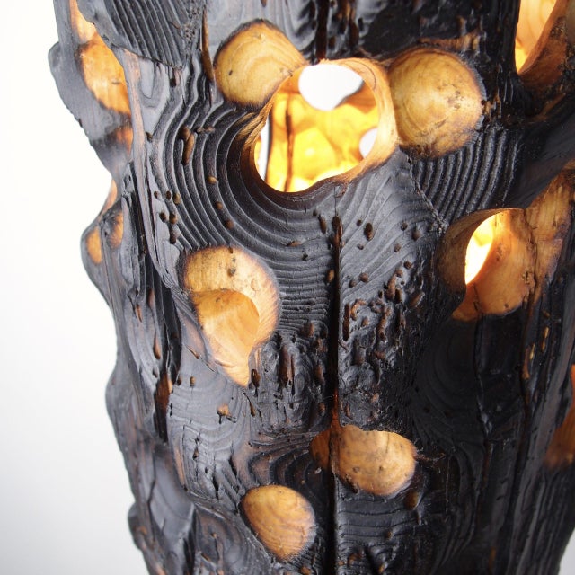 Wood Torch Lamp - Sculptural Wood and Limestone Table Lamp by Gabor Gobi For Sale - Image 7 of 11