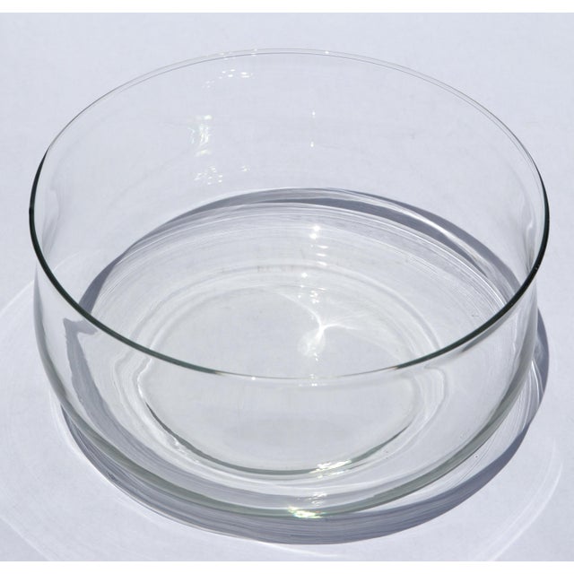Glass Art Deco Style Large Clear Wide Hand Blown Crystal Bowl Serving Piece For Sale - Image 7 of 13