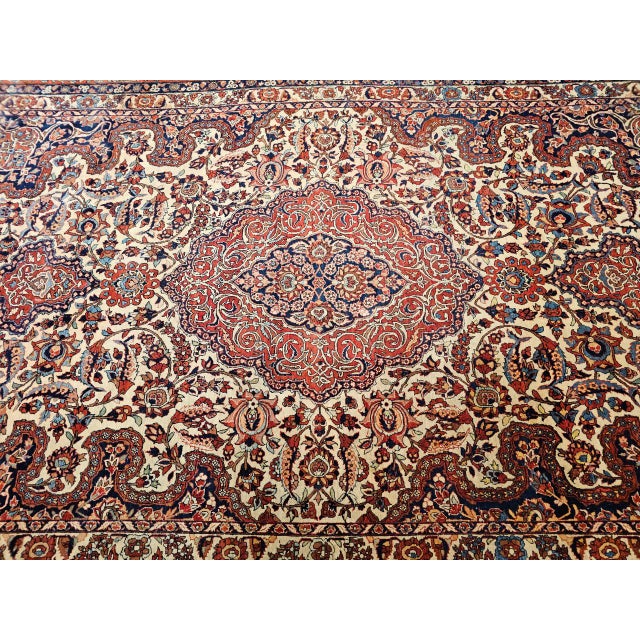 Vintage Persian Isfahan Rug, Hand-Knotted Wool, Floral Pattern, Ivory & Red, 8x12 For Sale - Image 4 of 18