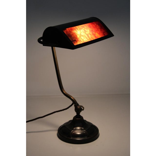 Bankers Lamp in Brass with Colored Glass Insert, 1920s For Sale - Image 13 of 15