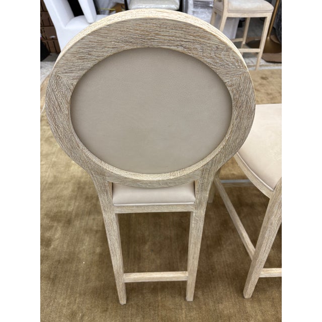 Animal Skin Set of Five Rh French Contemporary Round Leather Counter Stools For Sale - Image 7 of 18