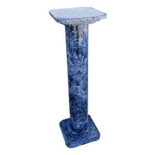 Vintage Postmodern Faux Blue Marble Architectural Pedestal Plant Stand For Sale