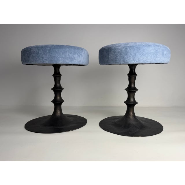 Brown Pair of Bronze and Leather Stools For Sale - Image 8 of 10