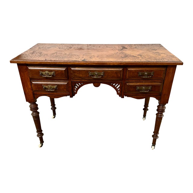 Antique Burl Wood Writing Desk/Vanity For Sale