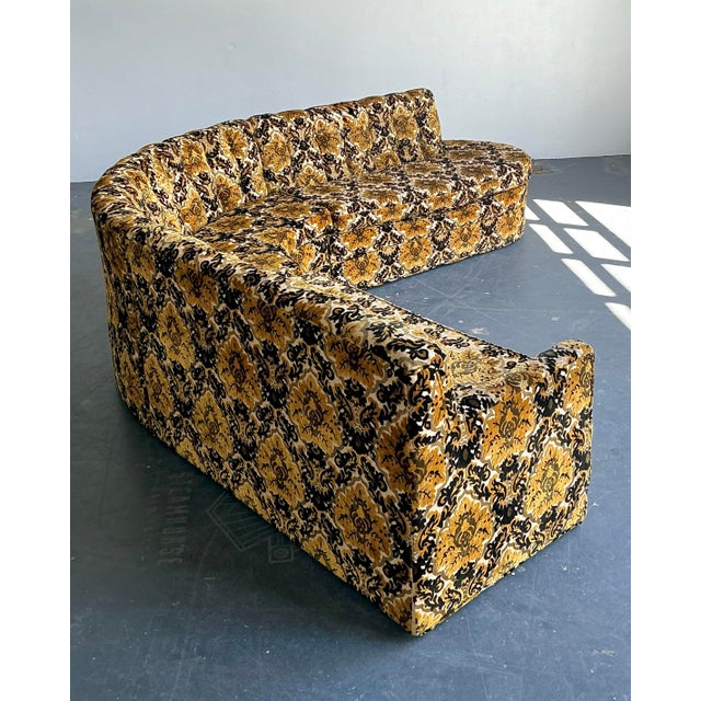 Vintage MCM Cut Velvet Tufted Sectional Sofa For Sale - Image 9 of 12