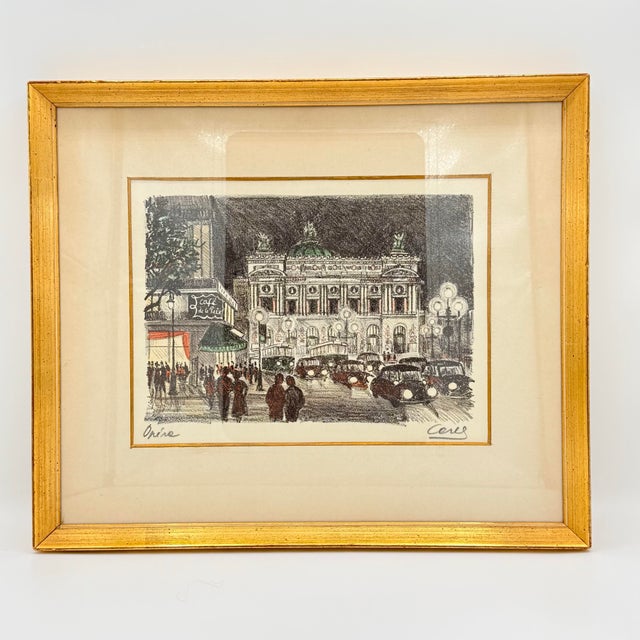 Mid-Century Framed Paris Opera Night Scene Print, Café De La Paix, 1960s For Sale - Image 10 of 10