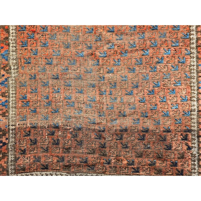 19th Century Turkmen Yomut Area Rug in Allover Geometric Pattern in Dark Red, Brown, French Blue For Sale - Image 18 of 18
