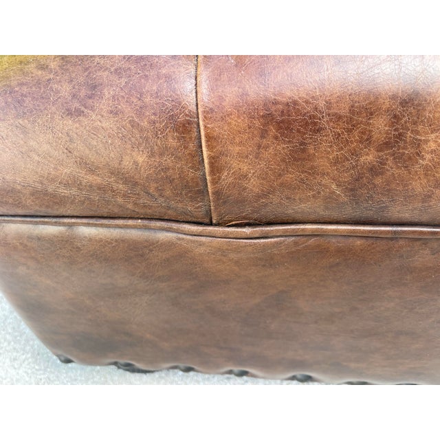 Restoration Hardware Tufted Distressed Leather Ottomans – Pair | Rh For Sale - Image 12 of 12