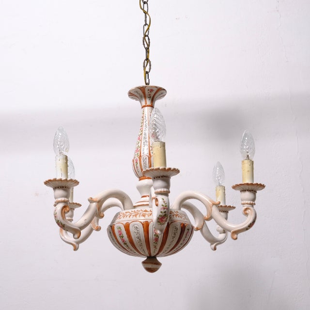 Ceramic 6-Arm Chandelier with Floral Decorations, 1960s For Sale - Image 12 of 18