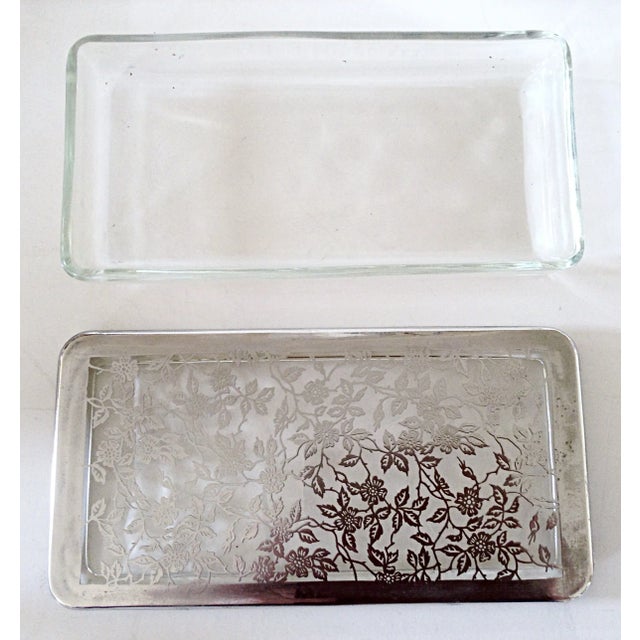 Silver Overlay Glass Cigarette Box For Sale - Image 4 of 4